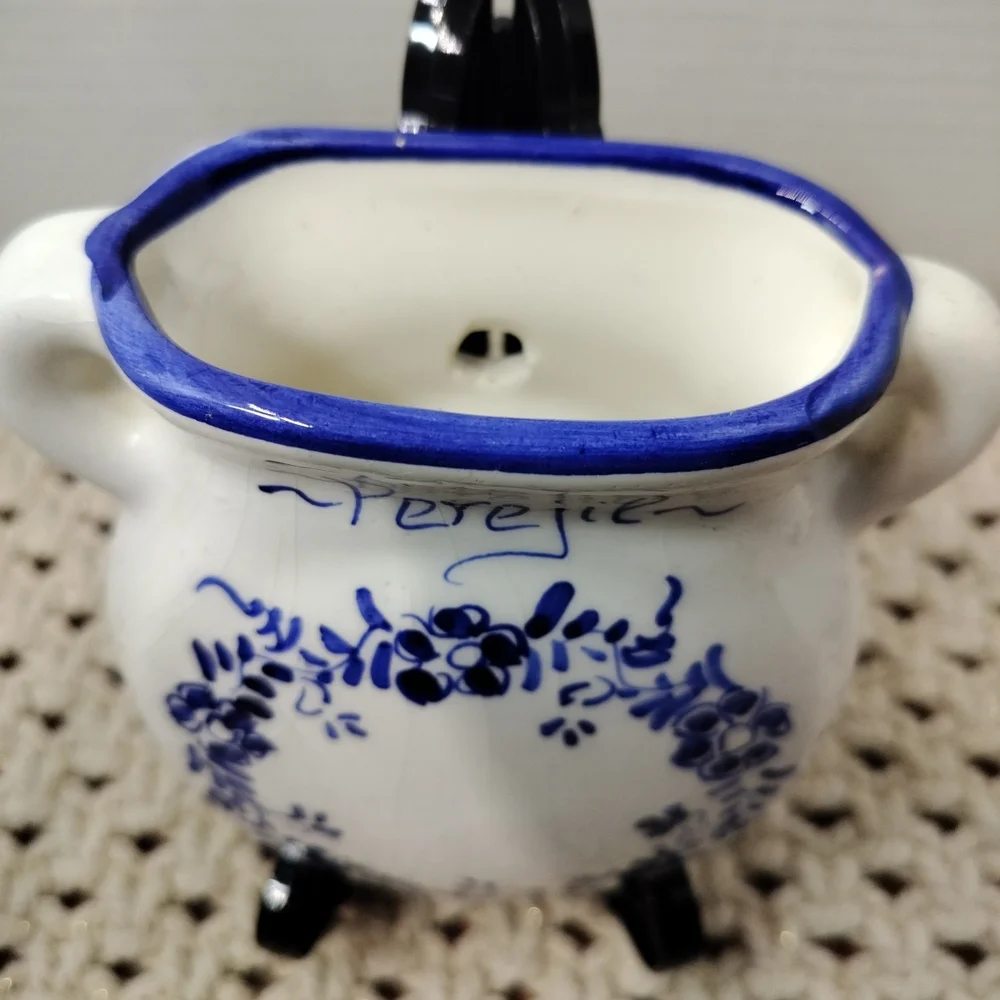 Blue and White Ceramic Herb Pot